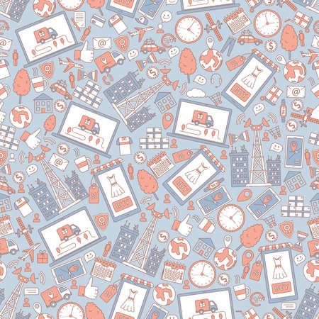 Online shopping, fast delivery and wireless communication vector seamless pattern.のイラスト素材