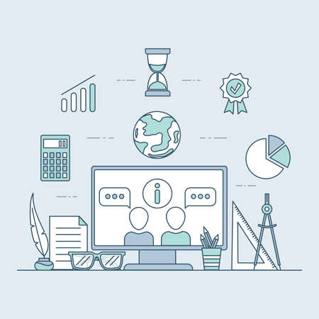Innovation education vector cartoon outline illustration. Distant learning, online education concept.のイラスト素材