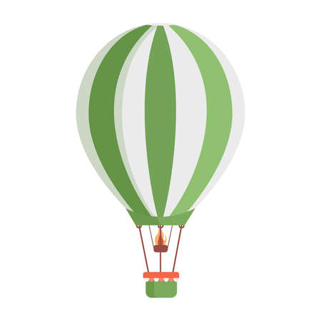 Hot air balloon with white and green stripes vector flat illustration isolated on white background.のイラスト素材