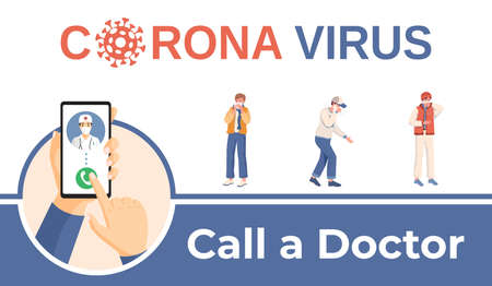 If you have Coronavirus symptoms then call doctor immediately vector flat banner design.のイラスト素材
