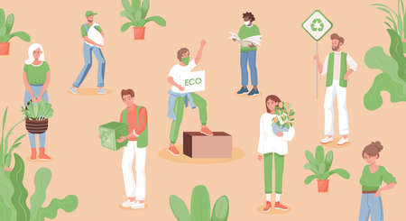 Group of eco activists protesting against environmental pollution vector flat illustration.のイラスト素材