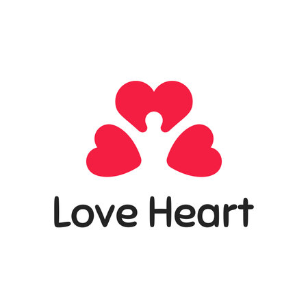 Love heart logotype design with silhouette of a man. Vector flat illustration of three red hearts.のイラスト素材