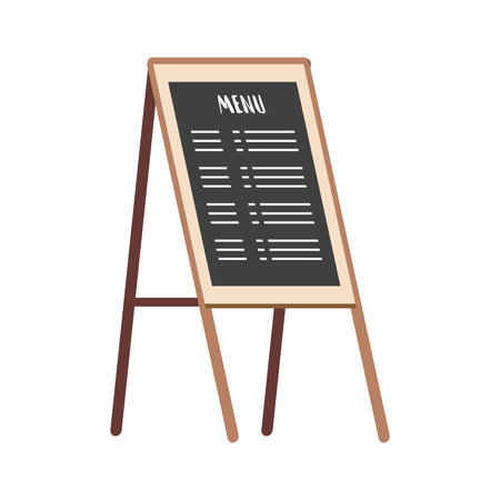 Chalk board with menu vector flat illustration. Outdoor cafe or restaurant menu display.のイラスト素材