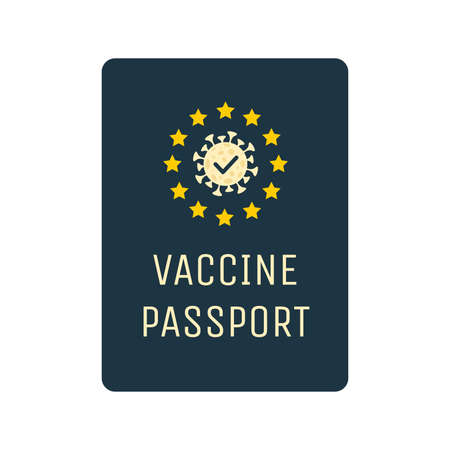 Vaccine passport vector flat template. Passport with mark of vaccination and immunity from Coronavirus.のイラスト素材