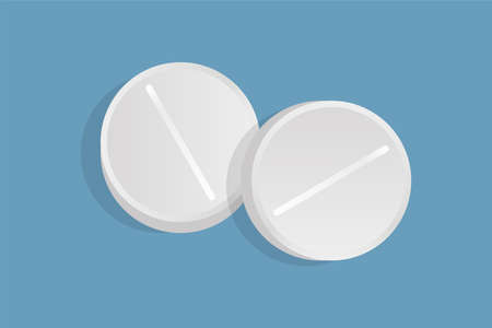 Round pills vector flat illustration. Medical pills, medicaments to treat illness, pain, and viruses.のイラスト素材