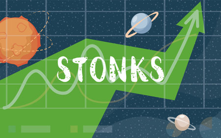 Stonks vector flat banner design. Bad financial decisions, unprofessional investing strategy concept.のイラスト素材