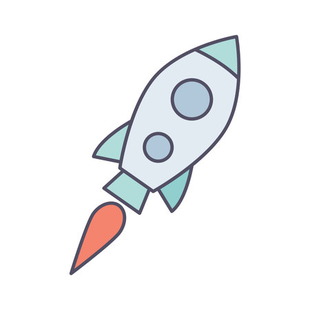 Rocket vector cartoon outline illustration isolated on white background. Spaceship flying to the sky.のイラスト素材