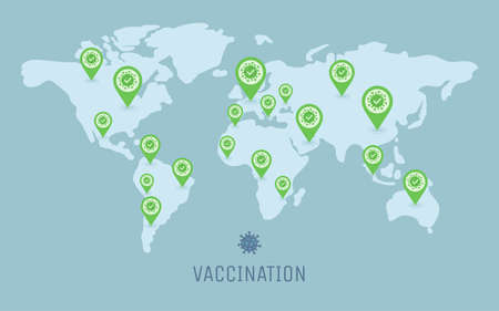 Vaccination from virus is spreading over the world vector flat illustration.のイラスト素材