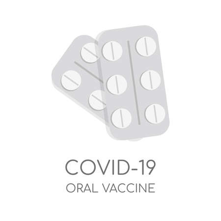 Covid-19 oral vaccine vector flat card template with text space. Tablets, pills in blister pack.のイラスト素材