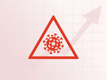 Coronavirus spreading vector flat illustration. Coronavirus cell on the background of rising line graph and arrow.のイラスト素材