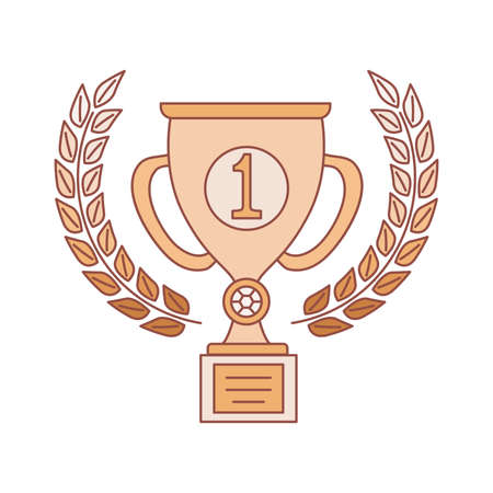 First place golden cup vector cartoon outline illustration. Yellow trophy with laurel wreath. Winner prize sign.のイラスト素材