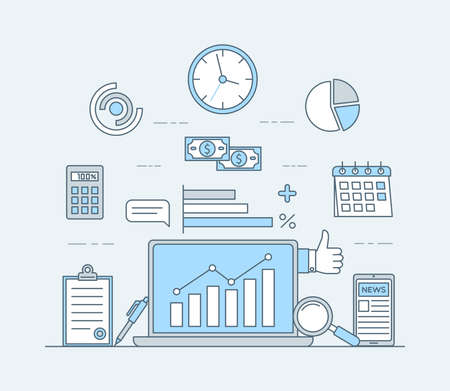 Online investment application vector cartoon illustration. Business investing, banking, financial analysis.のイラスト素材