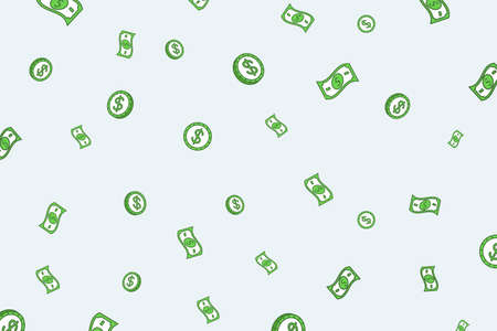Green coins and cash money vector flat illustration. Financial success, investments, banking concept.のイラスト素材