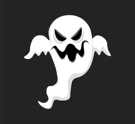 Scary white ghost vector flat illustration. Spooky character for Halloween night celebrating.のイラスト素材