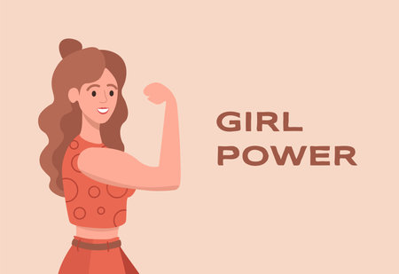 Girl power vector flat banner template with text. International Woman Day poster design.のイラスト素材