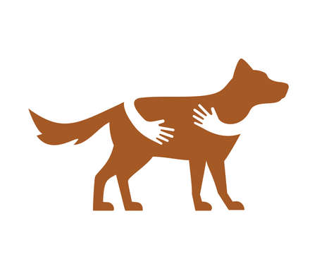 Hands embracing dog silhouetteのイラスト素材