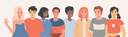 People of different ethnicity wearing braces vector flat illustration. Cosmetic odontology, teeth straightening.のイラスト素材