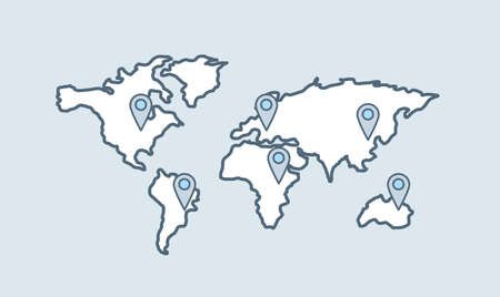 Earth map with location point marks vector line illustration. Shipping, delivery, location, GPS navigation concept.のイラスト素材