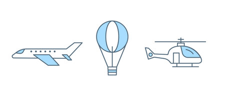 Set of three air types of transport vector flat line illustration isolated on white background.のイラスト素材