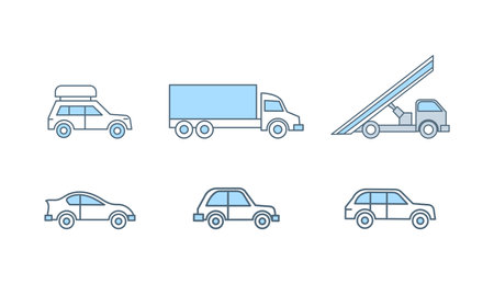 Vehicles vector flat line illustration isolated on white background. Ground transportation, passenger car.のイラスト素材