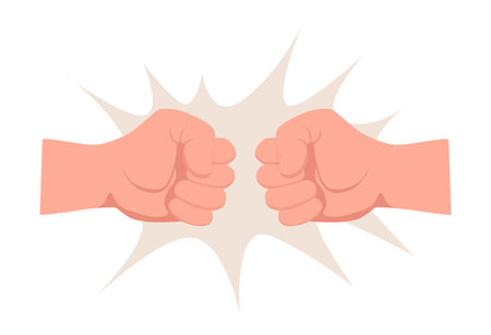 Two human fists punching, bumping each other vector flat illustration isolated on white background.のイラスト素材
