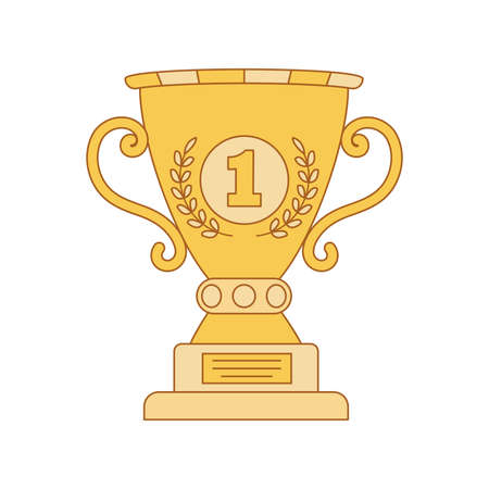 First place golden cup trophy vector cartoon outline illustration isolated on white background.のイラスト素材