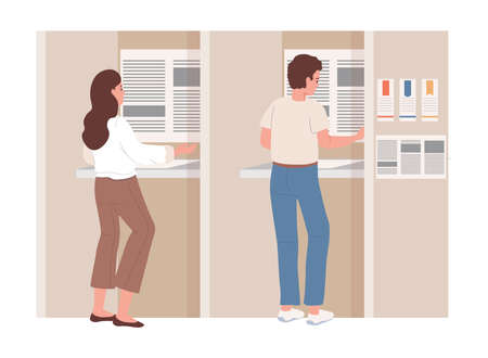 Man and woman make political choice for their candidate and vote for politicians at vector flat illustration.のイラスト素材