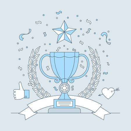 Best place trophy with star sign vector cartoon outline illustration. Award for champion, prize for winner concept.のイラスト素材