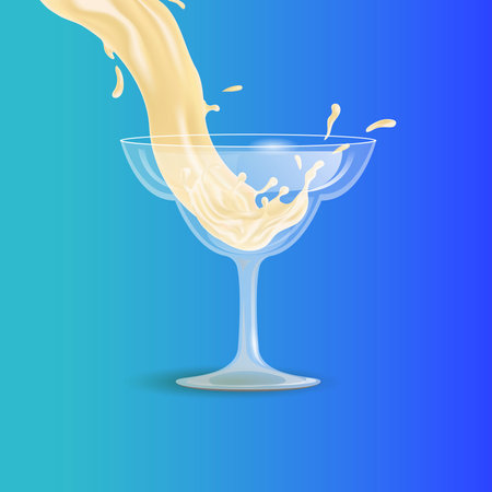 White beverage pouring into transparent cocktail glass vector cartoon illustration. Summer refreshment beverage.のイラスト素材