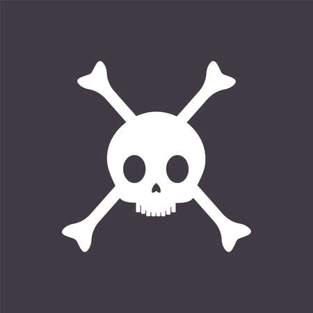 Pirate skull with crossed bones vector flat illustration isolated on black background. Jolly Roger pirate symbol.のイラスト素材
