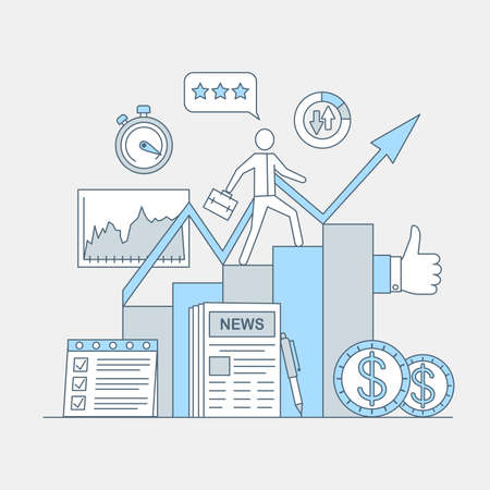 Business and investing application vector cartoon outline illustration. Career and financial success.のイラスト素材