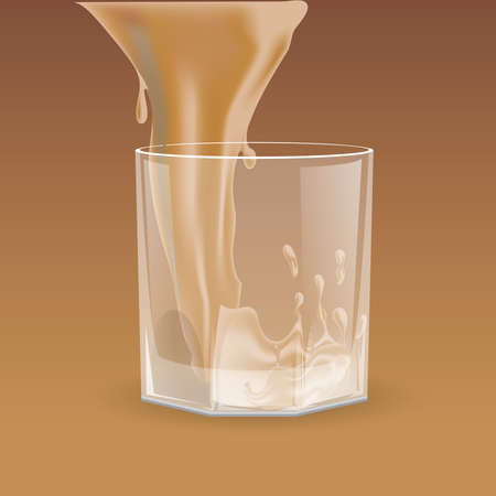 Beige beverage pouring into transparent glass for whiskey, scotch, bourbon vector cartoon illustration.のイラスト素材