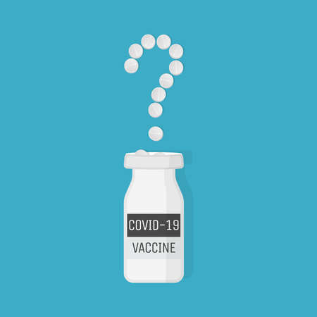 Jar with Covid-19 oral vaccine pills vector flat illustration. Vaccine effectiveness from Coronavirus disease.のイラスト素材
