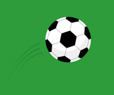 Flying soccer ball vector flat illustration isolated on green background. Ball for football for sport and competition.のイラスト素材