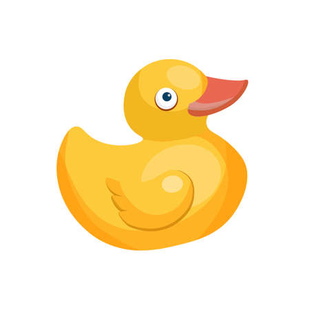 Rubber duck vector flat illustration isolated on white background. Yellow duck toy for children games.のイラスト素材