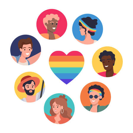 LGBTQ poster vector flat concept. Lesbian, gay, bisexual, transgender, and queer people pride parade.のイラスト素材