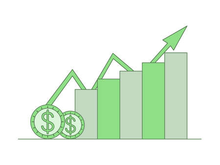 Online trading application icon design. Abstract rising financial chart, stock market vector outline illustration.のイラスト素材
