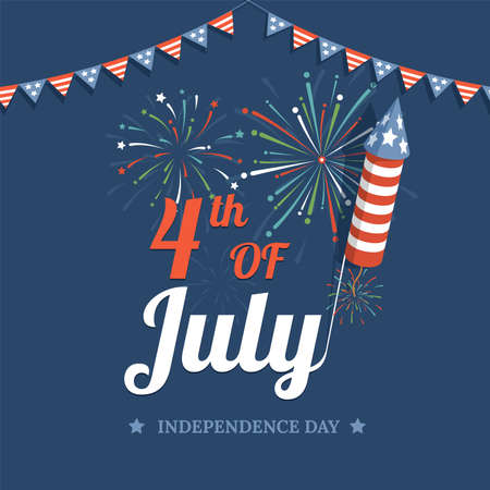 Happy Independence Day of United States of America vector flat poster design. 4th of July in USA flyer template.のイラスト素材