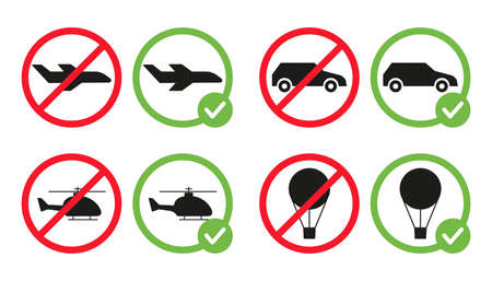 Different types of transport are allowed and prohibited vector flat illustration isolated on white background.のイラスト素材