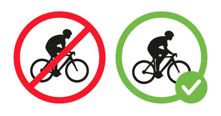Cycling prohibited and riding bikes allowed vector flat illustration isolated on white background.のイラスト素材