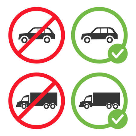 Allowed and forbidden car signs vector flat illustration isolated on white background.のイラスト素材