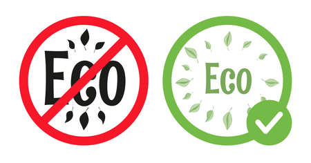Allowed and forbidden eco signs vector flat illustration isolated on white background. Ecological permit.のイラスト素材