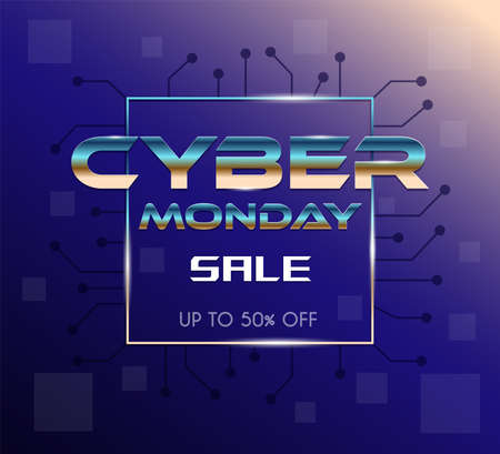 Cyber Monday sale advertisement banner design. Seasonal sale, special offer up to 50 percent marketing poster.のイラスト素材