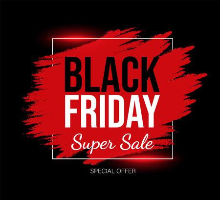 Black Friday marketing card template with text space. Red and black super sale promotional banner design.のイラスト素材