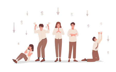 Group of sad and disappointed people upset about financial and business failure vector flat illustration.のイラスト素材