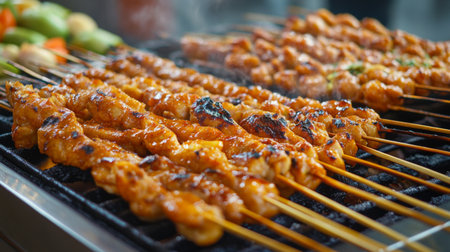 A close-up of a traditional Thai dish being prepared at a local food stall in Bangna Kauda, with fresh ingredients and spices that highlight the flavors of Thai cuisine.の素材
