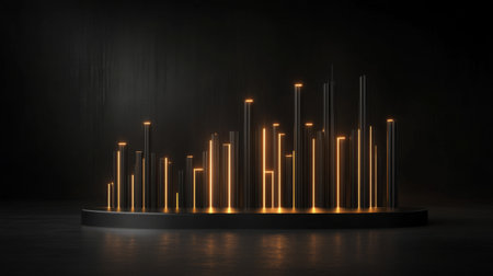 A D financial bar graph with smooth, glowing bars and a minimalistic background, symbolizing steady growth and success in market trendsの素材
