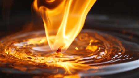 Close-up of a flickering candle flame in a glass holder, capturing the way the flame dances and the reflections it creates on the glass.の素材
