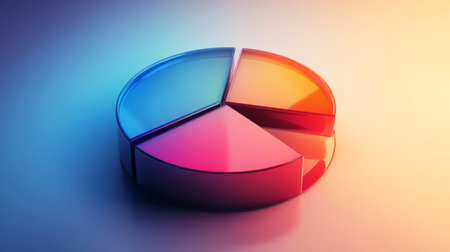 High-resolution image of a D pie chart with gradient colors and glossy finish, presenting data with a polished and eye-catching appearance.の素材