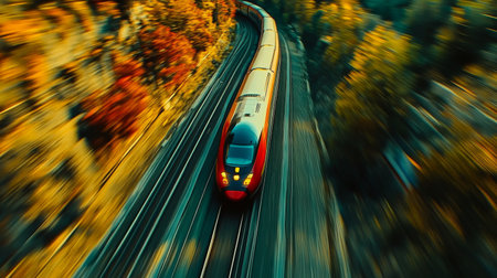 High-speed bullet train racing through a blurred landscape, symbolizing rapid transit and technological advancementの素材